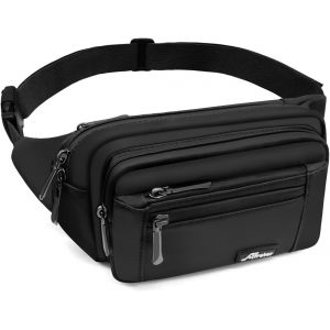 SJZG-Sac Banane Homme Imperm&eacute;able Sacoche Banane Avec 5 Poches Et Sangle R&eacute;glable, Grande Capacit&eacute; Sac Banane Pour Homme Femme Voyage Randonn&eacute;e Pochette Ceinture (A-Noir) - Neuf