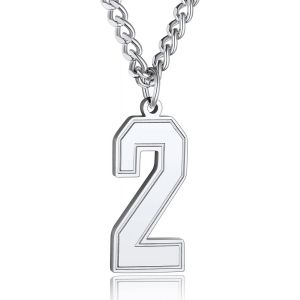 Kal-Collier Homme Numero Sportif Pendentif Arabe Chiffre 0-9 Chaine Acier Plaque Actif Ado Enfant Garcon Gros Punk Massif[Argent&eacute;/Plaque Or/Noir] Cadeau Porte Bonheur Amulette Courage - Neuf