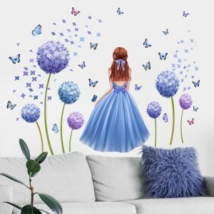 Stickers muraux fleurs bleues et papillons - Autocollants, imperm&eacute;ables et amovibles pour la d&eacute;coration int&eacute;rieure - Neuf