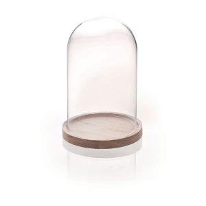 Cloche Verre + Socle Bois &Oslash;14 H21cm - Neuf