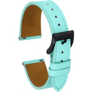 Kal-Bracelet De Monture En Cuir V&eacute;ritable 20mm Avec Boucle En Acier Inoxydable Noir Pour Hommes Femmes, Vert - Neuf