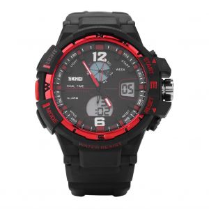 Montre-Bracelet Numerique Etanche A Double Affichage Pour Homme, Bracelet En Caoutchouc (Rouge) - Neuf