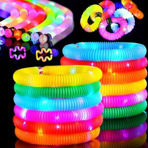 DDA-12PCS Mini tubes de pop jouets sensorie,lumineux tube pop,LED Light Up Toys Pop Tube,Fidget Toys Baton Lumineux Fluo,Extensible éducatif pour enfants, pour Fête Anniversaire Décorations Cadeau de - Neuf
