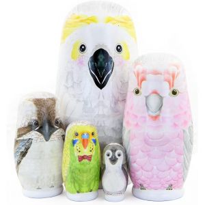 Lot de 5 poupées russes en bois faites à la main, sur le thème des animaux, pour enfants, anniversaire, Noël, décoration d'intérieur - Neuf