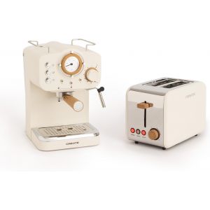 Pack Toast Retro + Thera Matt Retro/Cafeti&egrave;re Express Et Grille-Pain Pour Tranches Larges Couleur Cr&egrave;me/Vaporisateur Orientable,Plateau Ramasse-Miettes,Thermostat,6 Niveaux De Puissance - Neuf
