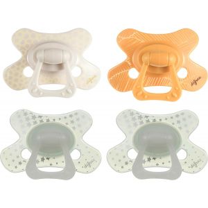 Tétine 12+ Mois-Sucette Naissance Avec Tétine Silicone-Beige & Jaune + Glow In The Dark Tétines-4 Pièces - Neuf