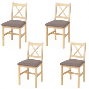 Lot de 4 chaises de salle &agrave; manger HWC-F77, chaise avec dossier, chaise de cuisine, bois massif, tissu, style cottagenaturel, rembourrage gris - Neuf