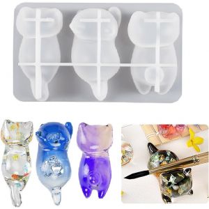 Moule R&eacute;sine Chat, Moules Porte-Pinceau De Calligraphie, Moulle Silicone Resine Epoxy Animaux Petit Cat Resin Mold Pour Moulage Repose-Baguettes Artisanat Ornement Pendentif D&eacute;cor (Type A) - Neuf