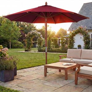 Parasol De Restaurant Hwc-C57b, Parasol De Jardin, Polyester/Bois 14 Kg, Rond &Oslash; 3 M, C&acirc;ble De Traction R&eacute;sistant Aux ChocsBordeaux - Neuf