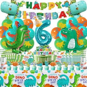 ChicSlick-Décoration Anniversaire Dinosaure 104 Pcs,Dinosaure Anniversaire 6 Ans Garçon Fille,Jungle Vaisselle Set Avec Nappe Assiette Gobelet,Ballon Dinosaure Hélium,Dinosaures Deco Fête Ki[X429] - Neuf