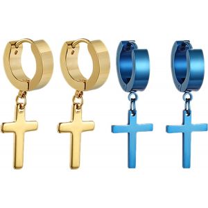 Kal-Acier Inoxydable Clou D'oreille Boucle D'oreille Clou D'oreille Argent Noir Doré Ronde Croix Pendentif Rétro Homme Femme - Neuf