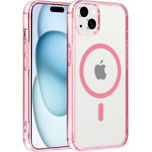 SJZG-Coque Magn&eacute;tique Pour Apple Iphone 15 6.1"",Compatible Avec Magsafe Recharge Sans Fil,Transparent Etui Pc Dur + Tpu Bumper Antichoc Anti-Rayures Protection Housse,Rose - Neuf
