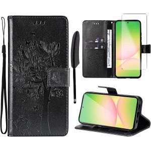 - Case For Samsung Galaxy A56 5G [1 X Tempered Glass] Flip Case Cover Pu Leather Wallet Silicone [Magnetic Closure][Card Slots][Stand Feature] - Black - Neuf