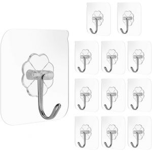 12PCS Crochets à ventouse Porte serviette Crochet mural transparent adhésif carré en acier inoxydable pour serviette cuisine salle de bain supporte - Neuf
