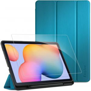 KALANKA-&Eacute;tui pour Samsung Galaxy Tab S6 Lite 10,4 Pouces 2024 2022 2020 avec Verre Tremp&eacute; - Ultra Mince vec Couvercle L&eacute;ger &Eacute;tui en Cuir PU pour Tablettes&iquest;Paon Bleu&iquest; - Neuf
