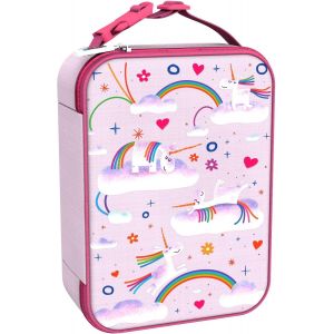SHIBA-ION8 Sac à Déjeuner Isotherme, Fermeture éclair 3 côtés, Poche pour bouteilles, Lavable, Polyester, Imprimé Licorne Arc-en-C[1 - Neuf