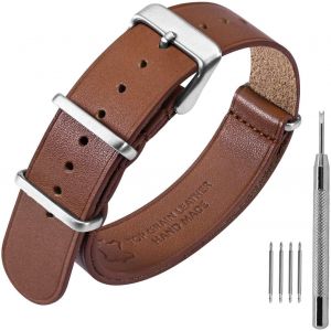 Kal-Bracelets De Montre En Cuir 18mm 20mm 22mm, Cuir De Veau Véritable, Bracelet De Montre Militaire En Une Pièce Pour Homme Et Femme - Neuf