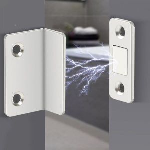 Loquet magnétique élégant pour armoire - Ferme-porte ultra-fin pour une fermeture sécurisée des meubles, installation facile, utilisation polyvalente, finition argentée - Neuf