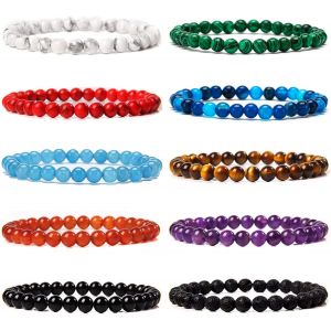 Kal-10pièces Bracelet Pierre Naturelle Bracelet Perle Pour Femme Hommes Naturelle Lapis Lazuli Améthyste Bracelet Quartz Rose Bead Elastique Bracelet Oeil De Tigre Perles Bracelet Pierre De Lave Brac - Neuf