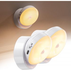 Nachtlicht Mit Bewegungsmelder,Paquet De 2 Veilleuse Led Avec Détecteur De Mouvement,Base Magnétique 360°Applique Murale Led À Piles 3000 K,Rechargeable Par Usb-C Avec Câble De 1 M,Blanc - Neuf