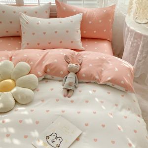 Sjzg-Housse De Couette 240x260 Amour Rose Parure De Lit 2 Personne En Microfibre Avec Fermeture &Eacute;clair R&eacute;versible Sets De Housse Couette Coeur Avec 2 Taie D'oreiller 65 X 65cm Pour Filles Enfants - Neuf