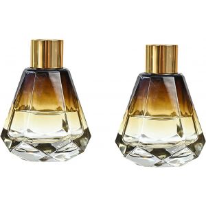 Trahoo-Lot De 2 Flacons Diffuseurs Vides Rechargeables En Verre Ambr&eacute; En Forme De Diamant Avec Couvercle Dor&eacute; Pour La Maison, Le Bureau Et La D&eacute;coration D'&eacute;tag&egrave;re - 60 Ml - Neuf