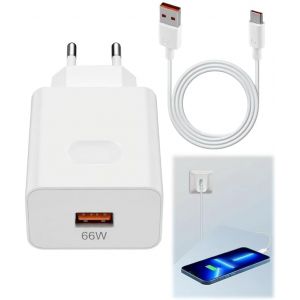 MEVRONISSHOP-Chargeur Rapide USB C 66W avec C&acirc;ble de Charge 1.5m Compatible avec T&eacute;l&eacute;phones Android Kit Chargeur pour Honor 200 Lite 400 Magic7 6 5 Pro X6b X6c et Huawei Pura 70/Mate 60 Pro 50 P-ro+/ - Neuf