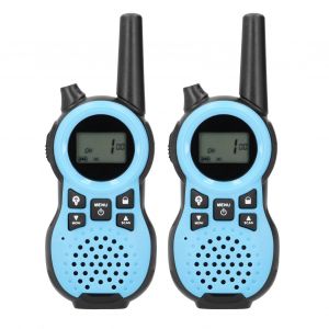 Lot de 2 talkies-walkies portables 0,5 W, radio bidirectionnelle sans fil pour l'exterieur, cadeaux pour enfants, Blue America, 462-467 MHz, 22 canaux, portee de communication de 3 a 5 miles - Neuf