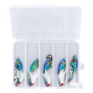 5 PièCes Leurre De PêChe Spinnerbait Bar Truite Saumon Spinner AppâTs Kit Avec BoîTe De MatéRiel Plumes Triple Crochets 15g - Neuf