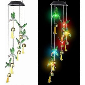 Carillon Éolien Colibri Avec Cloche Guirlande Veilleuse Jardin Extérieur Maman Cadeau Maman Cadeau D'anniversaire Solaire Guirlandes Lumineuses Couleur Changeante Garden Party - Neuf