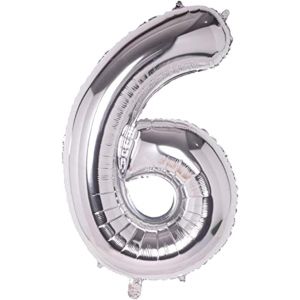 SJZG-Super Mundo - Ballons D'Anniversaire 6 En Argent, Ballon 6, Ballon Numéro 6, Décoration D'Anniversaire Pour Filles, Ballons, Chiffres, 45 Cm (Numéro 6, Argent) - Neuf