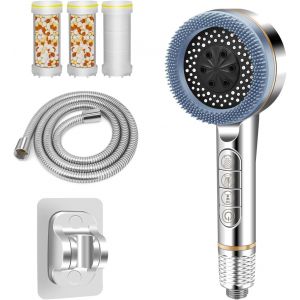 Pommeau de Duche avec Tuyau 1.5M, Pommeau Douche Anti Calcaire, Douchette Douche Salle de Bain avec Filtre, Pommeau de Douche Haute Pression avec 3 Modes de Jet (argenté) - Neuf
