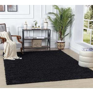 Sjzg-Home Tapis Shaggy Uni - Tapis De Couloir, Salon, Salle &Agrave; Manger, Chambre, Cuisine, Entr&eacute;e - Poil Long Moelleux Et Doux, Beige Motif Berb&egrave;re, Carpette Chambre Monochrome 100x200 Cm - Noir - Neuf