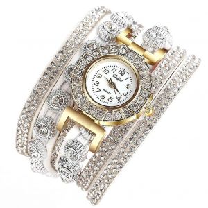 Duoya Femmes Plusieurs Couches Strass Bracelet Montre-Bracelet Cha&icirc;ne Robe Montre &Agrave; Quartz (Blanc) - Neuf
