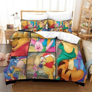 Winnie The Pooh Ensemble De Literie Imprim&iquest;&iquest; En D Parure De Lit Housse De Couette Cartoon,Sets De Housse Couette En Microfibre,Doux Et Confortable Doub - Neuf
