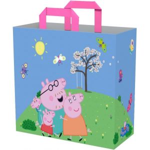 KAL-Peppa Pig Sac Cabas - Taille M 40 X 45 X 20 Cm - Matière Recyclée - Motif Trio - Bleu Et Vert - Neuf