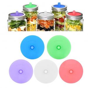 Hjlian Lot De 5 Couvercles De Fermentation En Silicone Pour Bocaux A Large Ouverture, De Qualite Alimentaire, Avec Sas Pour Cornichons Et Choucroute - Neuf