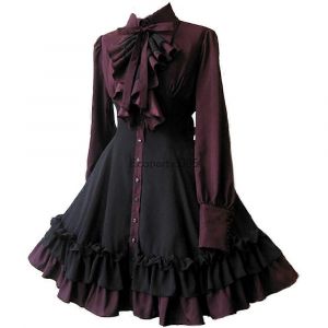 Médiéval Gothique Noeud Robe Renaissance Steampunk Pour Les Femmes Robes Vintage Lolita Robe Gothique À Manches Longues À Volants Robe Classique - Neuf