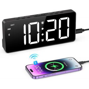R&eacute;veil Num&eacute;riques, Horloge de Chevet avec Synchronisation Bluetooth, Luminosit&eacute; et Volume R&eacute;glables, Snooze, DST, Horloge Num&eacute;rique pour Chambre &agrave; Coucher, Salon - Neuf