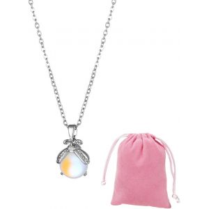 Collier Opale, Pierre De Lune, Femme, Anniversaire, Maman, S?ur, Amie, Fille, Ado, Argent Sterling 925, Rhodio-Plat&eacute;, 50 Cm, Unisex - Neuf