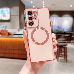Kal-Coque Magnétique Galvanisé Pour Samsung Galaxy S23 Ultra,Compatible Avec Magsafe,Coque Pour Ultra Fine Galvanisé Silicone Tpu Étui,Étui Housse De Téléphone Antichoc Coque Rose - Neuf