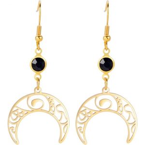 Kal-Triple Lune Déesse Pentagram Croissant De Lune Pendentif Boucles D'oreilles Amulette Wiccan Bijoux En Acier Inoxydable Bijoux Cadeau Fille Femme - Neuf