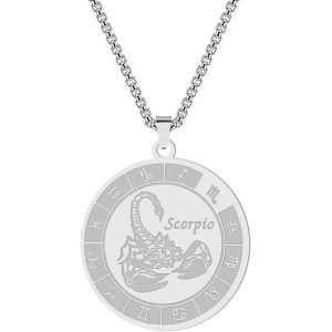 Kal-Collier Avec Pendentif Signe Du Zodiaque Pour Homme Et Femme - 12 Constellations - Acier Inoxydable - Astrologie - Cadeau D'anniversaire - Neuf