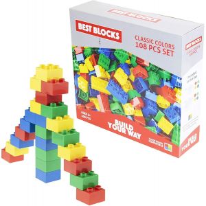 Lot De Big Blocks - Grosses Briques De Construction - Compatible Avec Toutes Les Grandes Marques - &Agrave; Partir De 3 Ans - Couleurs Classiques - 108 Pi&egrave;ces - Neuf