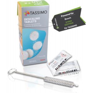 Tablettes de d&eacute;tartrage pour 2 op&eacute;rations de d&eacute;tartrage pour Bosch 311909 00311909 TCZ6004 avec brosse de nettoyage DEKAROX pour machines &agrave; caf&eacute; Tassimo - Neuf