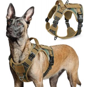 Harnais Chien Anti Traction, Harnais Tactique Chien R&eacute;fl&eacute;chissant R&eacute;glable Avec Poign&eacute;e Et Anneaux, Gilet Solide Facile &Agrave; Mettre, Harnais Chien Militaire Pour Entra&icirc;nement Chasse, Noir, L - Neuf