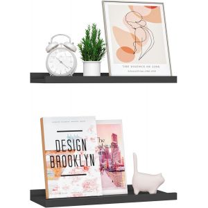 CAUC-&Eacute;tag&egrave;res Murales Suspendues, Lot de 2 Tablettes Flottantes, Etagere Murale de 40 cm, Bords Hauts, 10kg par &Eacute;tag&egrave;re, pour Salon, Cuisine, Salle de Bain, Noir - Neuf