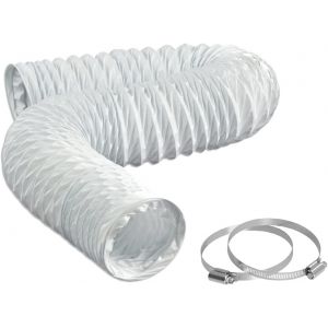 KALANKA-Tuyau d'Evacuation Flexible PVC Gaine de Ventilation Ø 102mm Longueur 2.5m Kit de Raccord pour Salle de Bain Cuisine Sèche-linge avec 2 Colliers de Serrage en Acier Blanc - Neuf