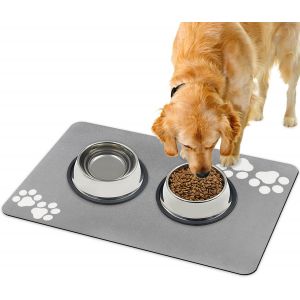 Tapis Gamelle Chien, Tapis D'alimentation Pour Chien Chat Super Absorbant, Tapis De Nourriture Pour Animaux À Séchage Rapide, Tapis Bol Antidérapant Pour Chien Et Chat 40x60cm (Gris Clair) - Neuf