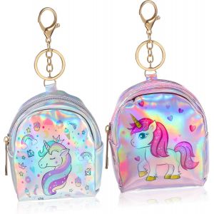2Pi&egrave;ces Pochette Mini Licorne Lot De Portefeuilles Zipp&eacute;s Avec Anneau Et Boucle Pochettes Brillantes Pour Femmes Pratiques Pour Changer Cartes Et Accessoires - Neuf